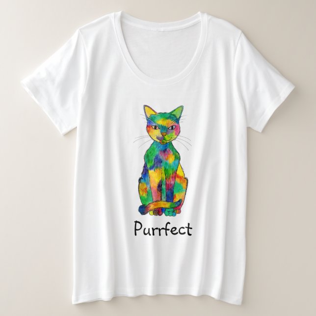 Chemise T-shirt Rainbow Cat Purrfect Plus Size (Design devant)