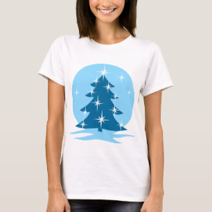 Chemises de Noël bleues de la dame T-shirt Arbre b