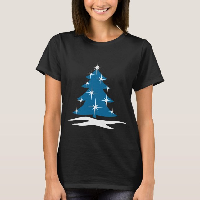 Chemises de Noël bleues de la dame T-shirt Arbre b (Devant)