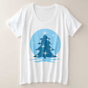 Chemises de Noël bleues de la dame T-shirt Arbre b