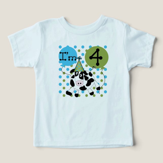 Chemises et cadeaux Blue Cow 4th Birthday (Design Recto)