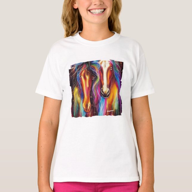 Chemises T-Shirt chevaux colorés (Devant)