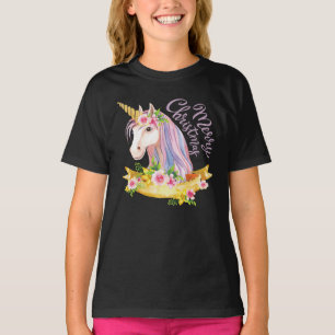 CHEMISES T-SHIRT FILLE LICORNE NOEL