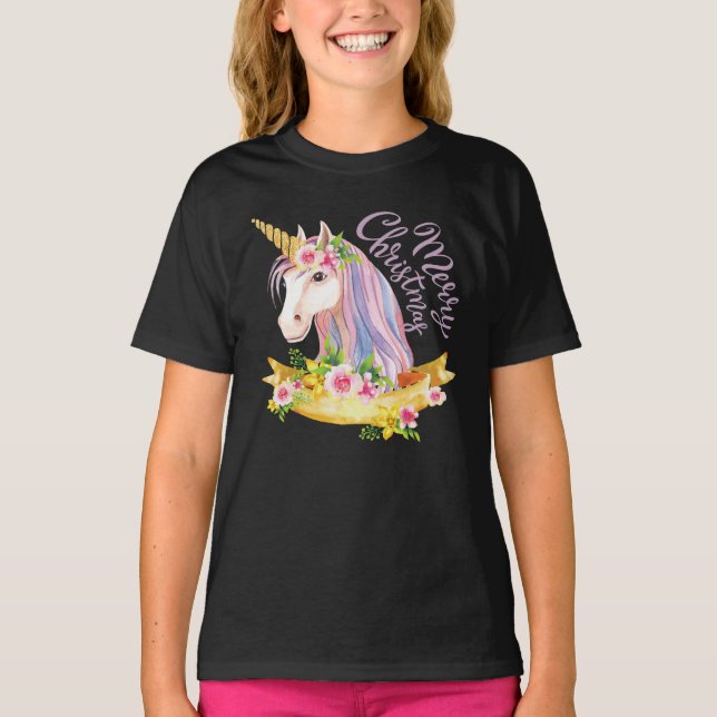 CHEMISES T-SHIRT FILLE LICORNE NOEL (Devant)
