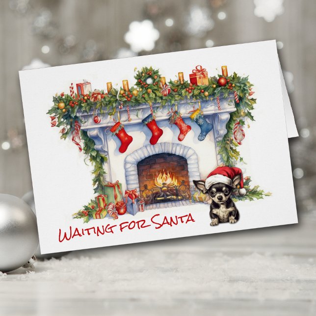 Chêne Chihuahua Cheminée de Noël Attendez Père Noë (Créateur téléchargé)