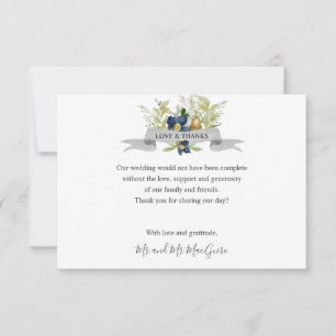 Chêne clair et fleurs bleues Mariage merci