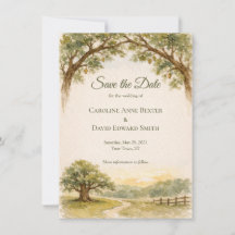 Chênes de campagne peints à l'aquarelle, carte de