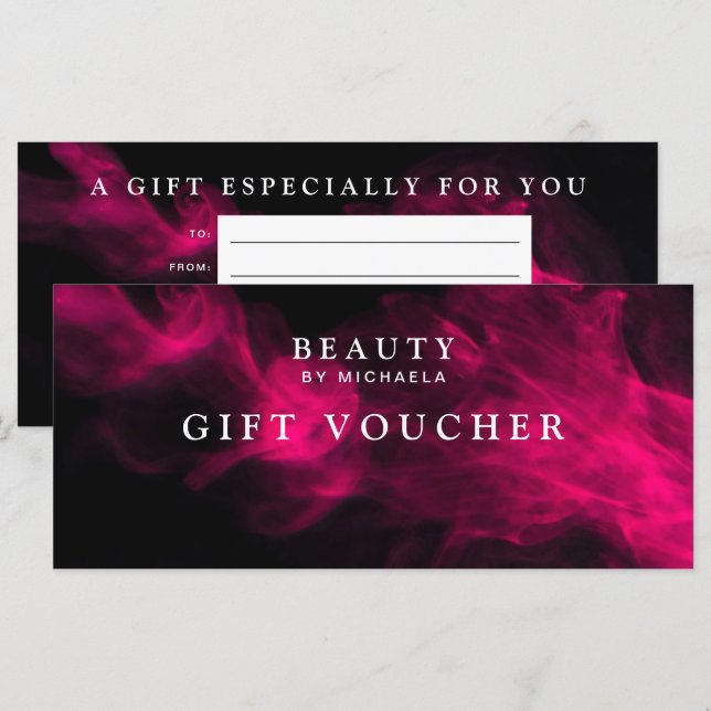 Chèque-cadeau/Certificat pour fumée noire et rose  (Devant / Derrière)