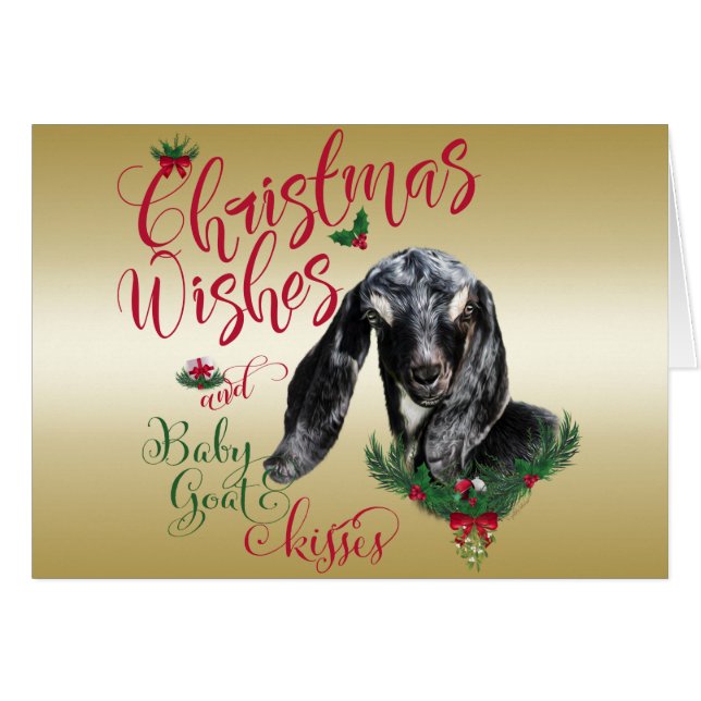CHÈQUE | Noël Voeux Bébé Chèvre Baisers Nubian (Devant horizontal)