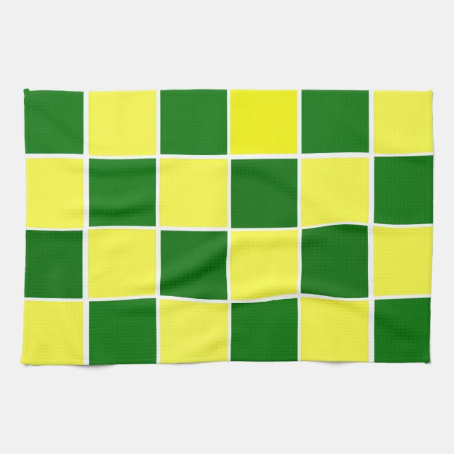 Chèques blancs, jaunes et verts Serviette de cuisi (Horizontal)