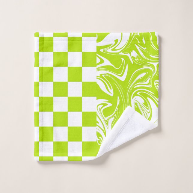 Chèques et permules en vert et blanc de chaux (Gant de toilette)