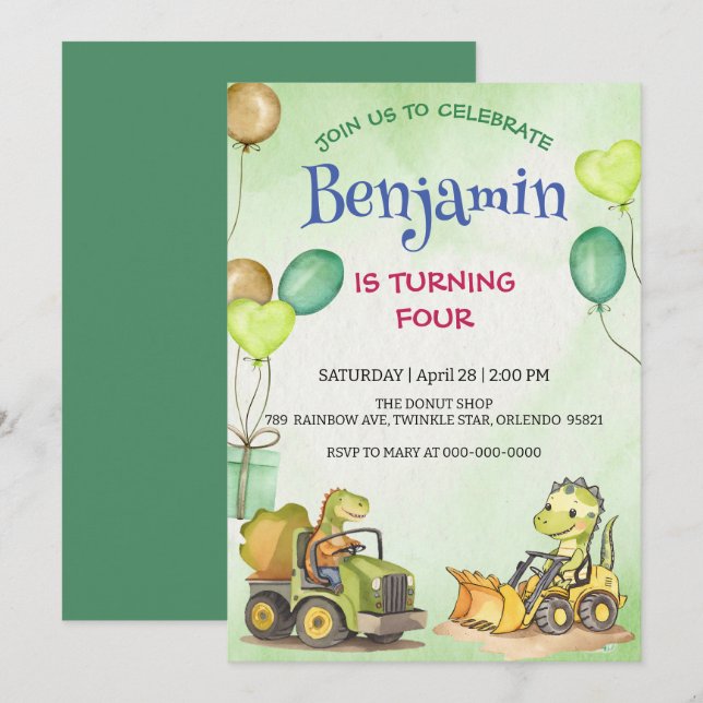 Cher dinosaure de construction ballon de camion de (Devant / Derrière)