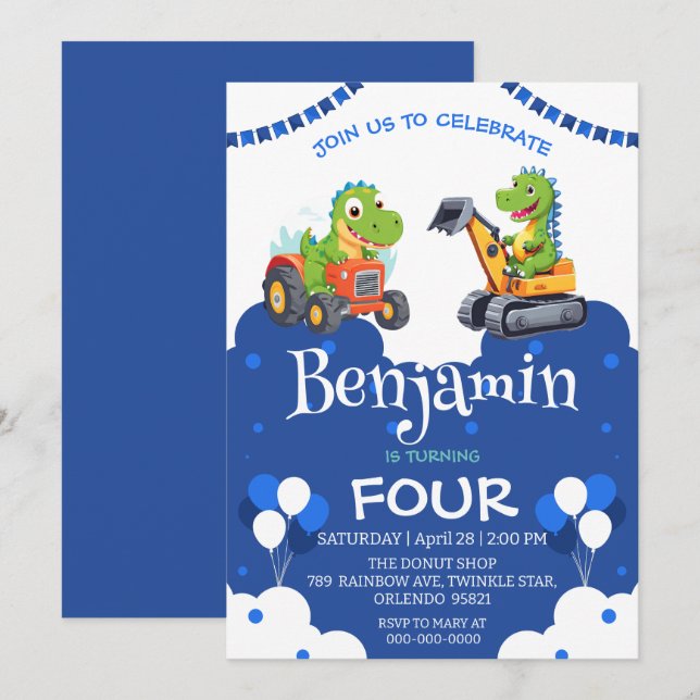 Cher Dinosaure tracteur creuser ballon camion Anni (Devant / Derrière)