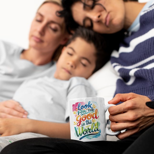 Cherchez Le Bien Dans La Mug Mondiale (Spread light with this colorful, "Look for the good in the world" mug! )