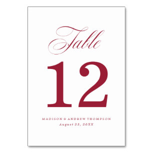 Chéri Cartes de numéros de table de mariage