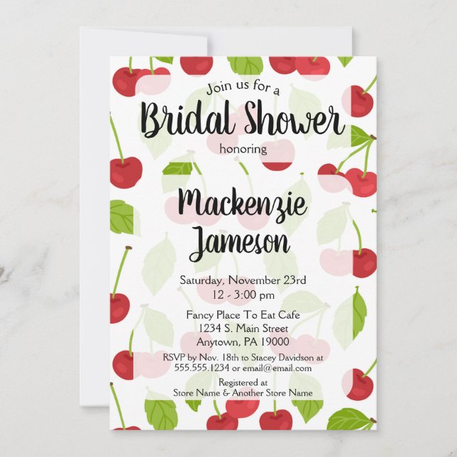Cherries Bridal Douche Invitation Cherry Red (Devant)