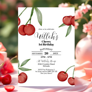 Cherry 1er Anniversaire Invitation Été Cerises