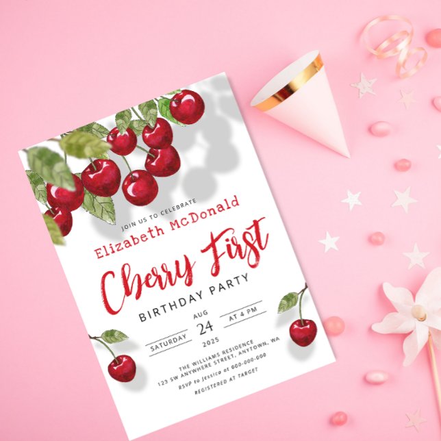 Cherry 1st Birthday Party | Berry First Invitation (Créateur téléchargé)