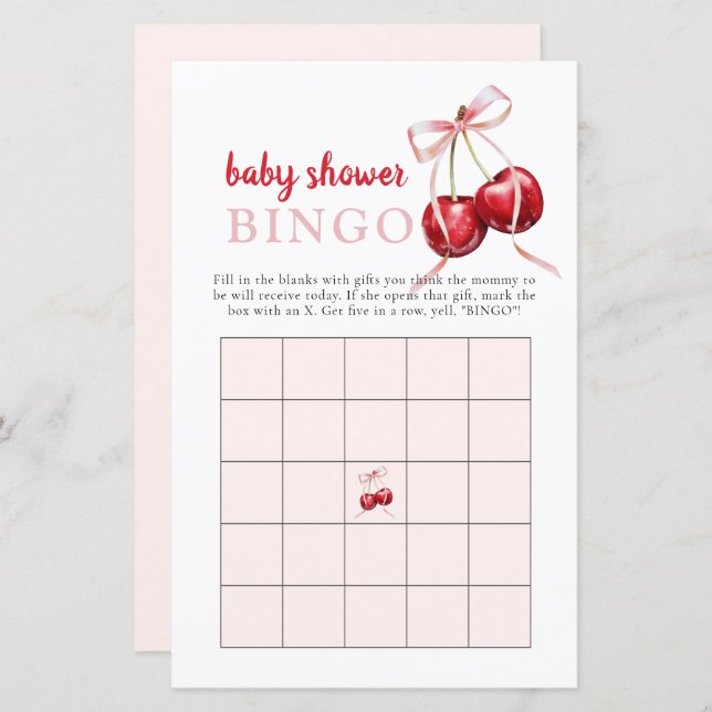 Cherry Baby shower Cadeau Bingo Activité Jeu (Devant / Derrière)
