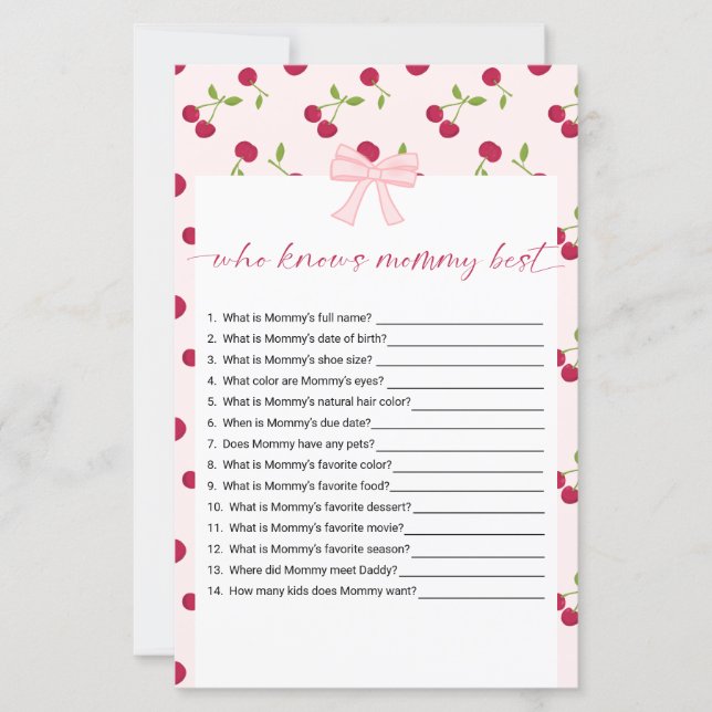 Cherry Baby Shower Who Knows Mommy Best Game (Devant)