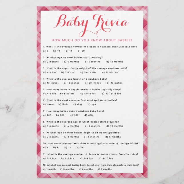 Cherry Baby Trivia Jeu | Activité Baby shower amus (Devant)