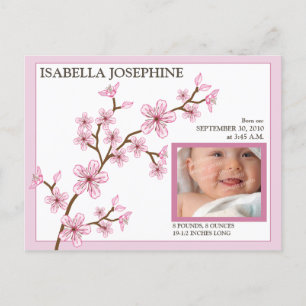 Cherry Blossom Baby Girl Faire-part de naissance :