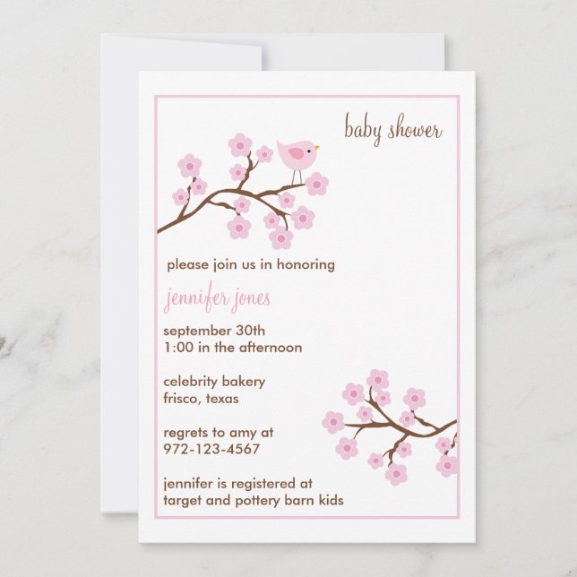 Cherry Blossom Baby Shower Invitations (Devant)
