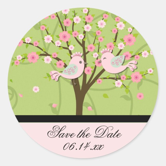 Cherry Blossom Birds Enregistrer la date Stickers  (Devant)