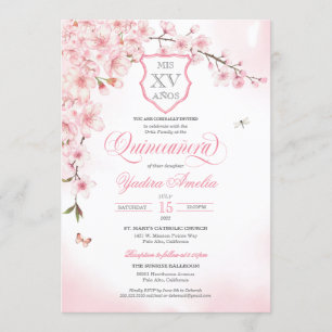 Cherry Blossom Blush Pink Quinceañera Invitation
