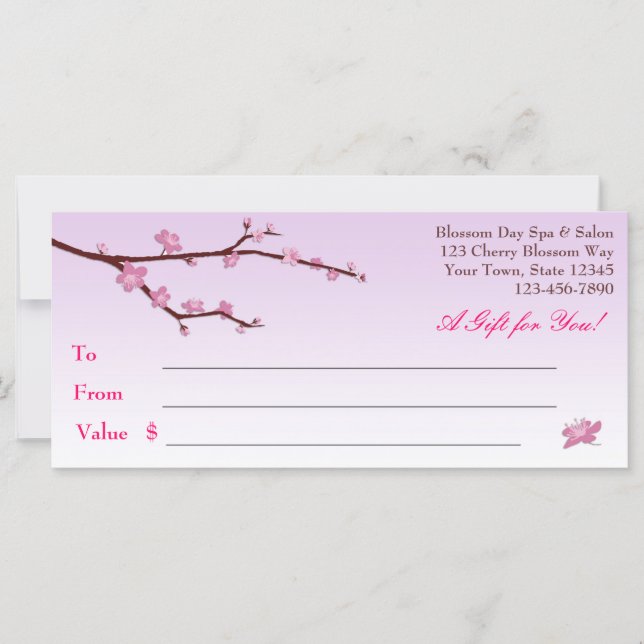 Cherry Blossom Branch, Certificat Cadeau Lilac (Devant)