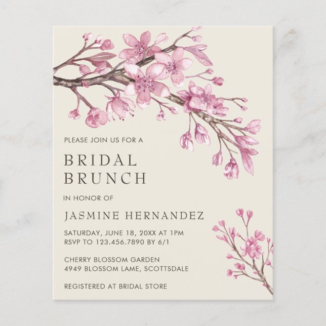 Cherry Blossom Budget Bridal Brunch Invitation (Devant)