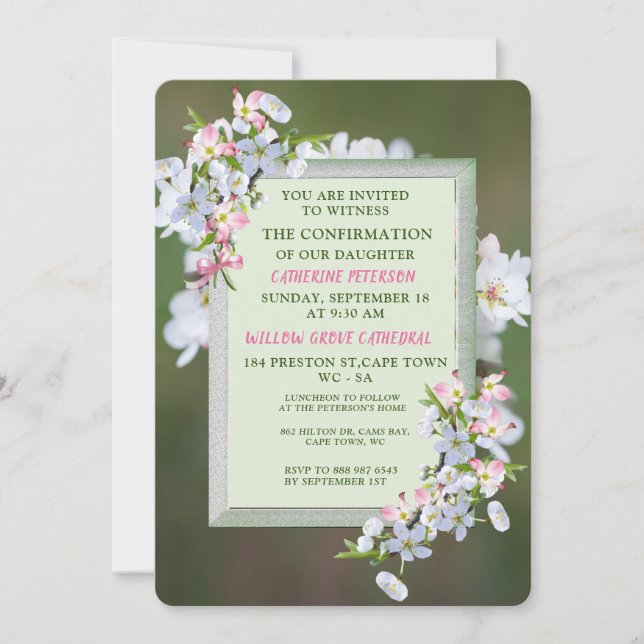 Cherry Blossom Confirmation Invitation (Devant)