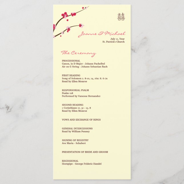 Cherry Blossom Double Bonheur Programme de mariage (Devant)