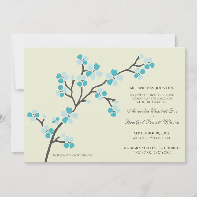 Cherry Blossom Faire-part de mariage moderne : aqu (Devant)