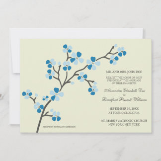 Cherry Blossom Faire-part de mariage moderne :bleu