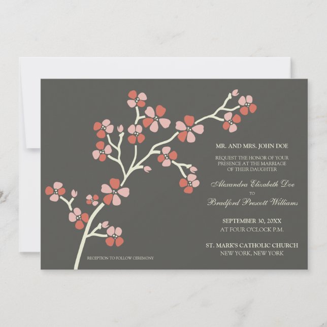 Cherry Blossom Faire-part de mariage moderne : cor (Devant)