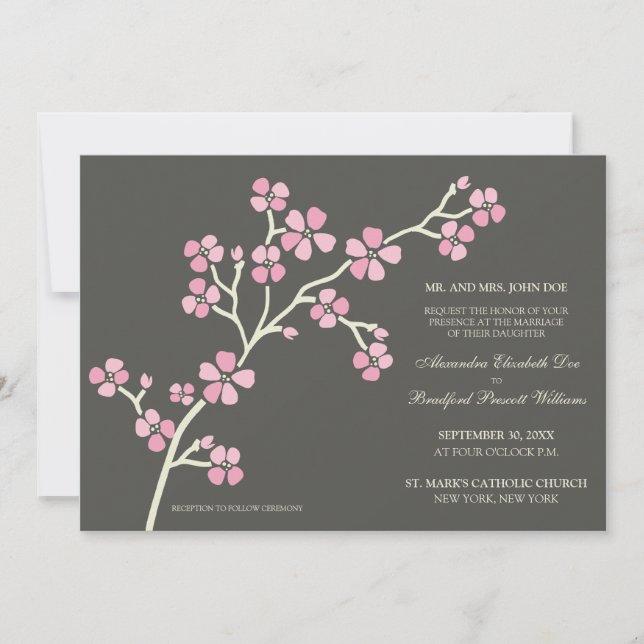 Cherry Blossom Faire-part de mariage moderne :rose (Devant)