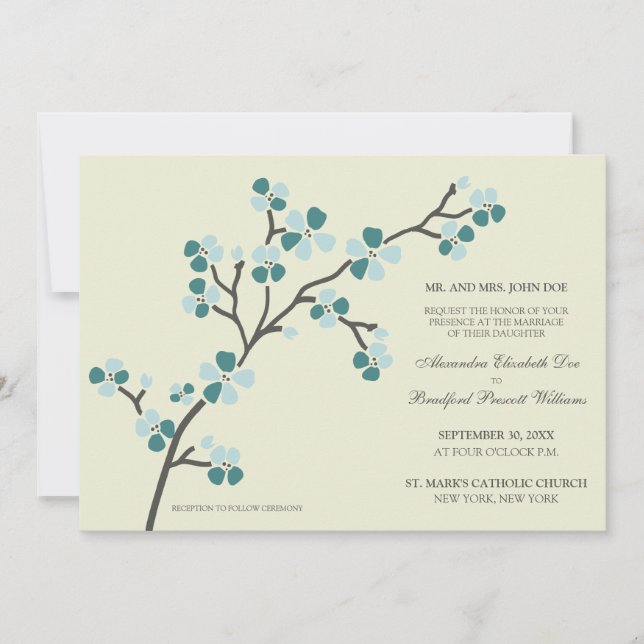 Cherry Blossom Faire-part de mariage moderne : tur (Devant)