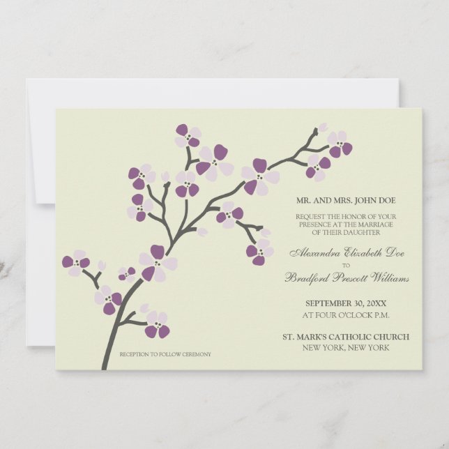 Cherry Blossom Faire-part de mariage moderne : vio (Devant)