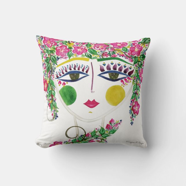 Cherry Blossom - Gypsy Garden Girl Cotton Coussin (Recto)
