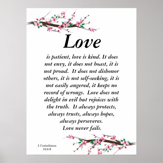 Cherry Blossom Love Is Patient Mariage Poster (Devant)