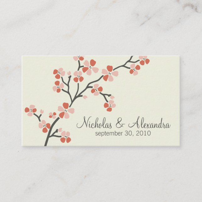 Cherry Blossom Mariage Carte de visite (saumon) (Devant)