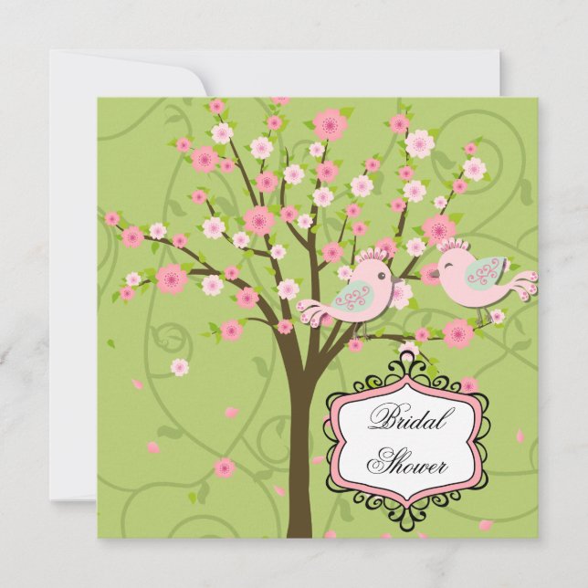 Cherry Blossom Oiseaux nuptiale Douche Invitation (Devant)