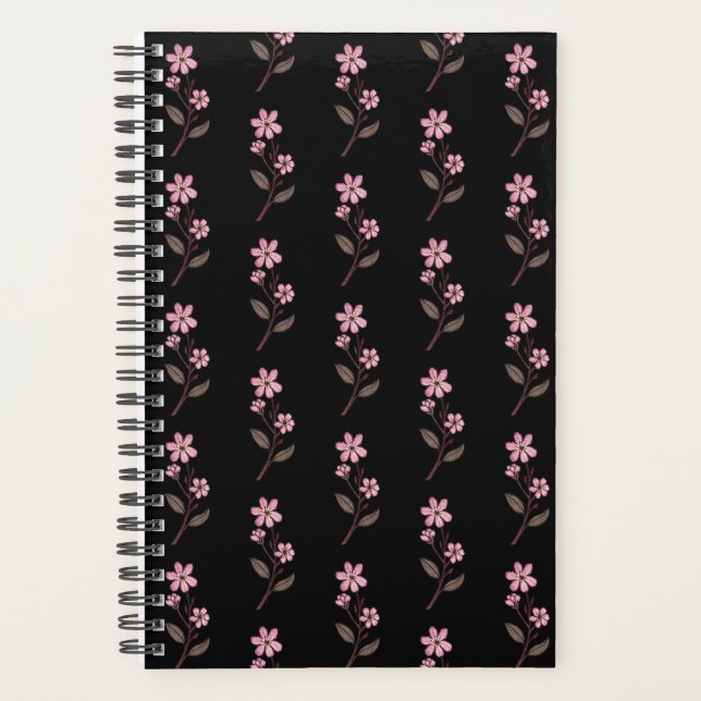 Cherry Blossom Planner - Motif noir (Devant)