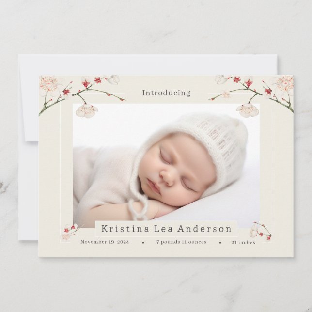 Cherry Blossom Printemps Faire-part de naissance b (Devant)