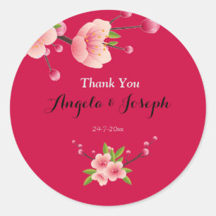 Cherry Blossom rose Blanc floral rond autocollant