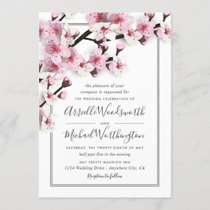 Cherry Blossom rose blanc mariage Invitations