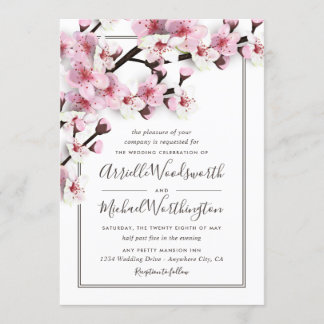Cherry Blossom rose blanc mariage Invitations