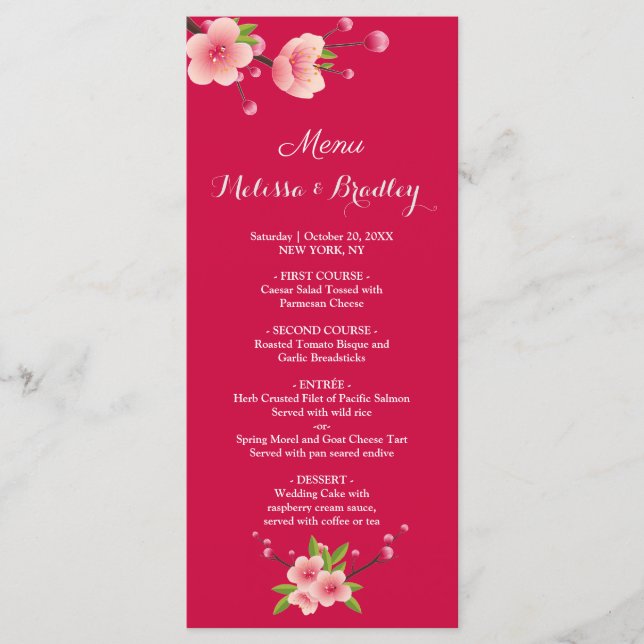 Cherry Blossom Rose White flora Menu Mariage (Devant)