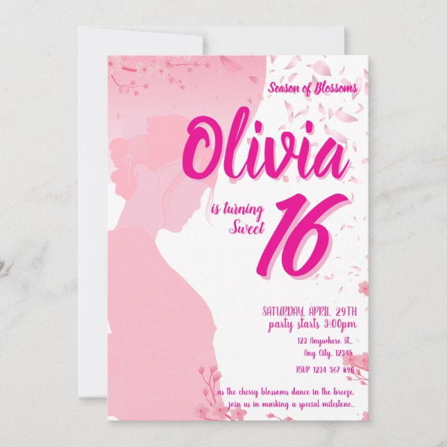 Cherry Blossom Sweet 16 Anniversaire Invitation (Devant)